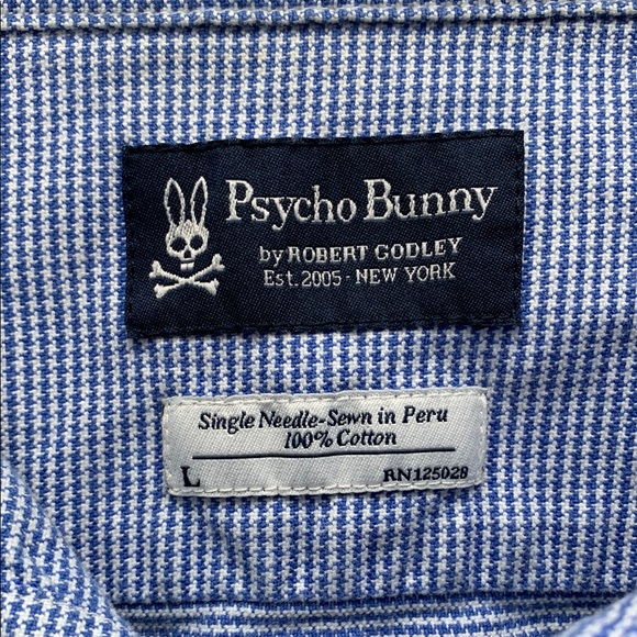 Psycho Bunny Blue and White Dress Shirt with Button-Down Collar - Picture 2 of 16